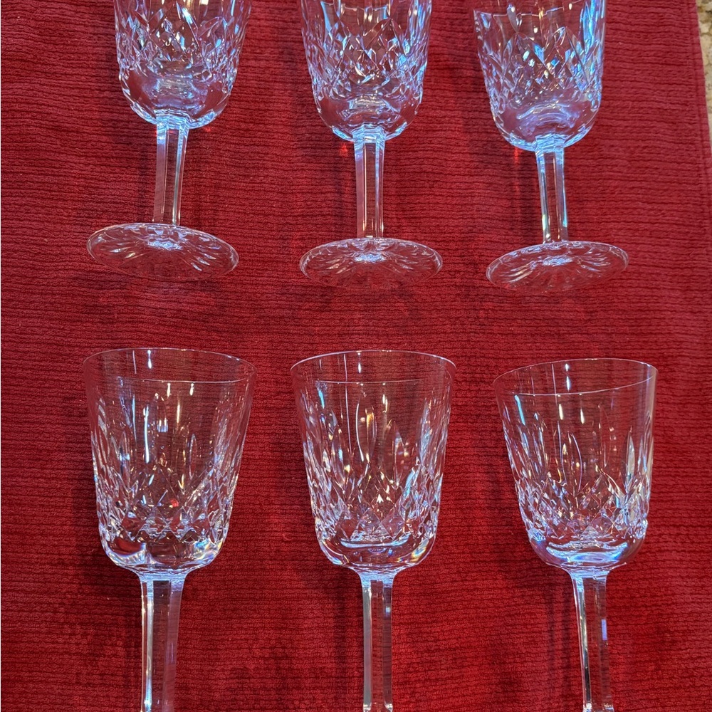 Set of 6 Waterford Lismore small white wine glasses